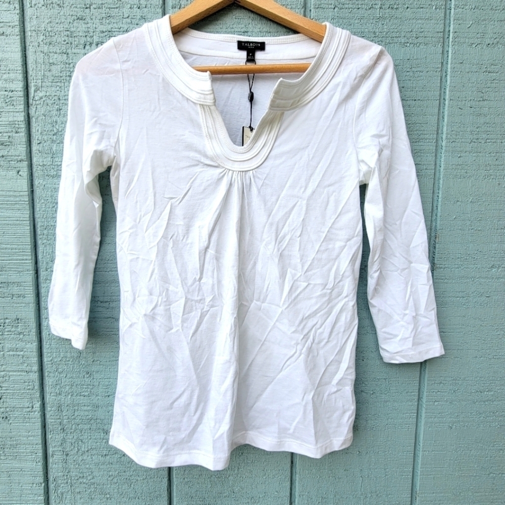 NWT Talbots Petites Cotton Modal Jersey Knit Blouse size XS/S P White